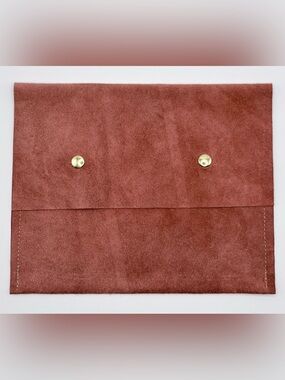 Suede & Leather Foldover Clutch in Rust